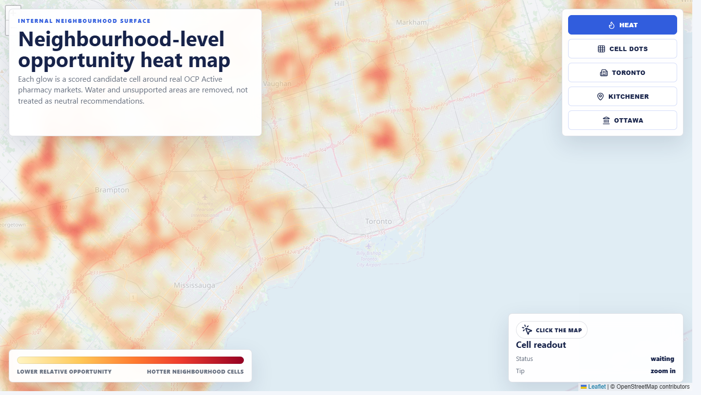 Neighbourhood heat map preview around Toronto