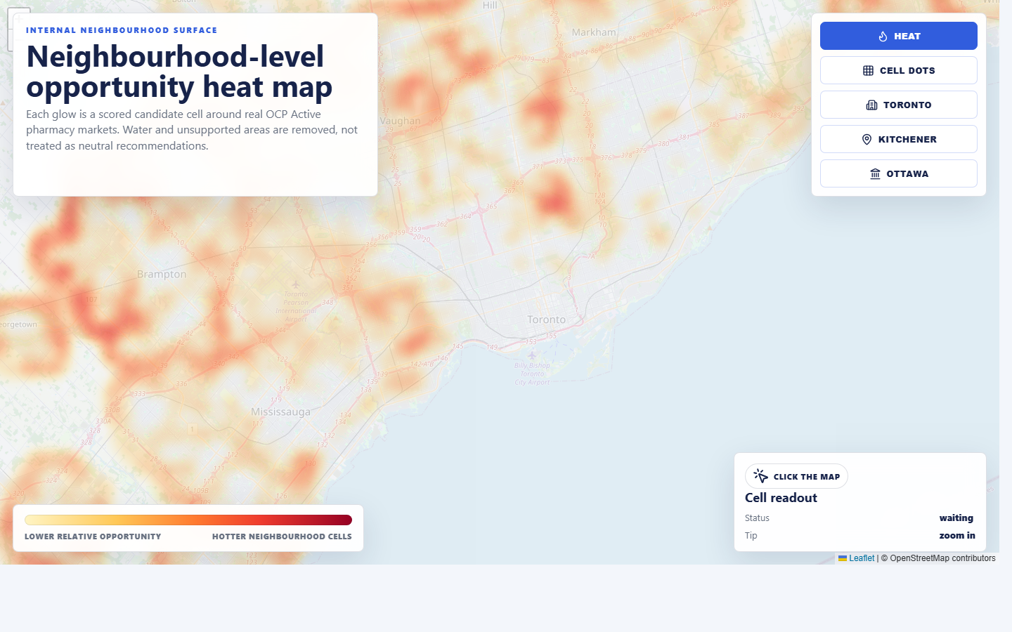 Neighbourhood heat map preview around Toronto